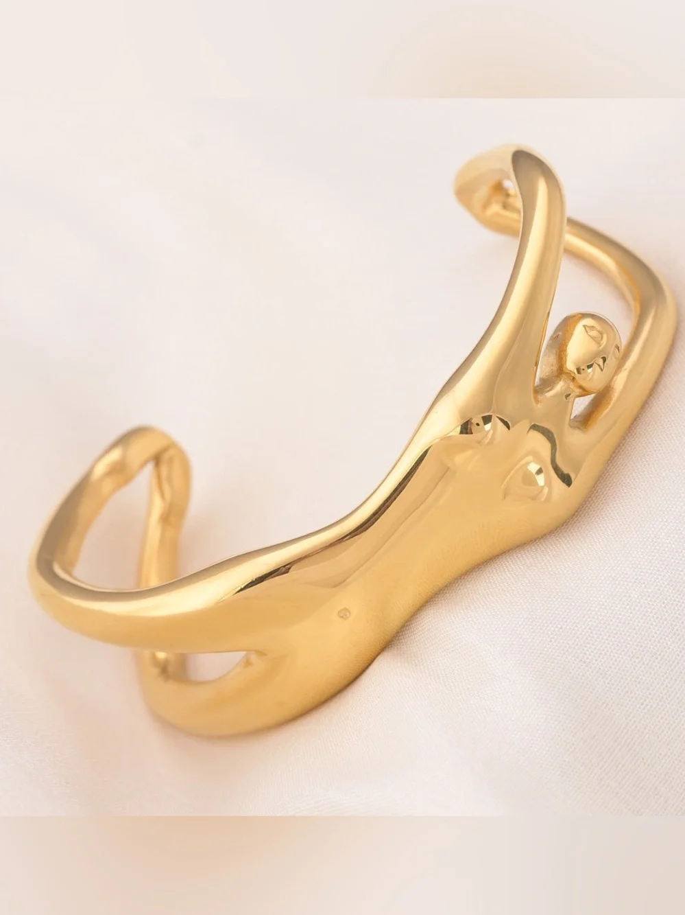 Statement Gold-Tone Sculptural Female Figure Cuff Bracelet-Bold & Elegant